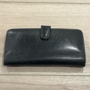VTG Coach Black Leather Long Bifold Kiss Lock Continental Wallet Coin Checkbook